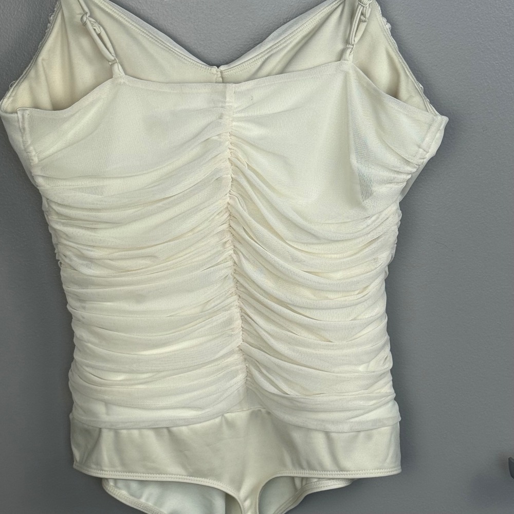 Express Body Contour Bodysuit Women's Large White Ruched Mesh Strappy - Picture 9 of 10